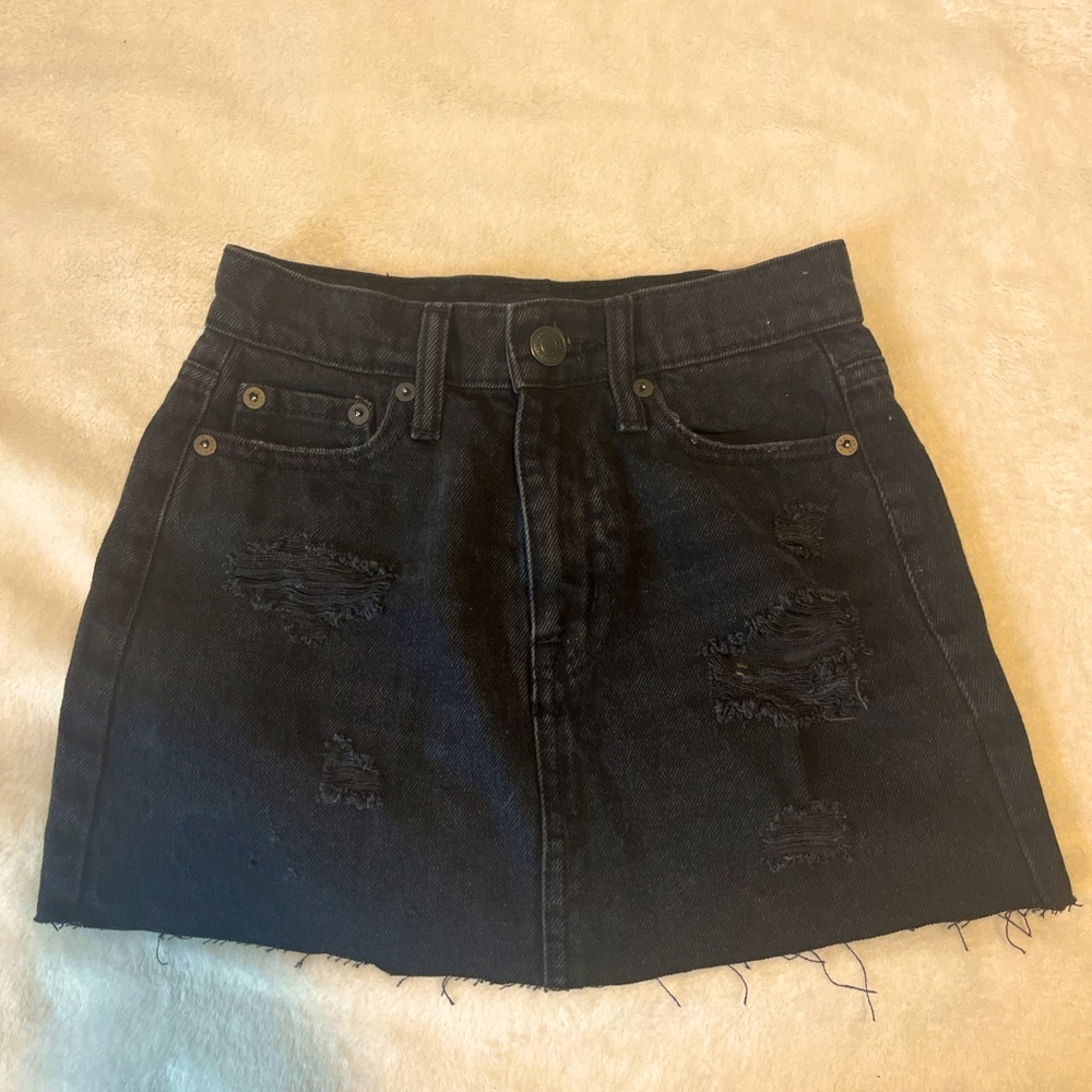 Black denim high rise skirt